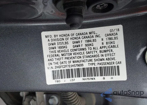 2018 Honda Civic Ex from USA, damaged, VIN 2HGFC2F72JH579699